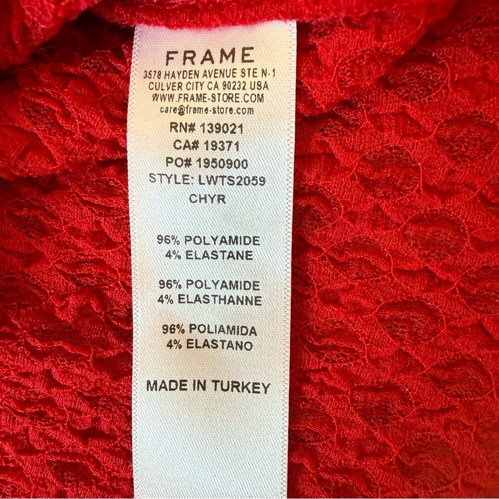Frame Textured Mesh Mock-Turtleneck Top Cherry Red Women Size XL - Picture 10 of 13